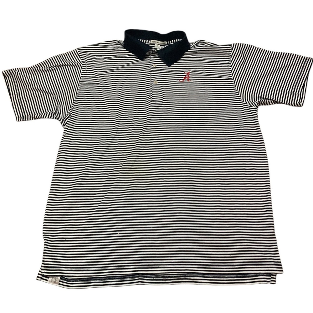 Peter Millar Black & White Striped Polo with Red Accent